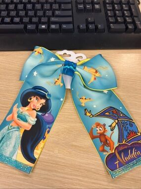 Disney Princess Jasmine Turquoise and Yellow Kids Hair Bow and hand made